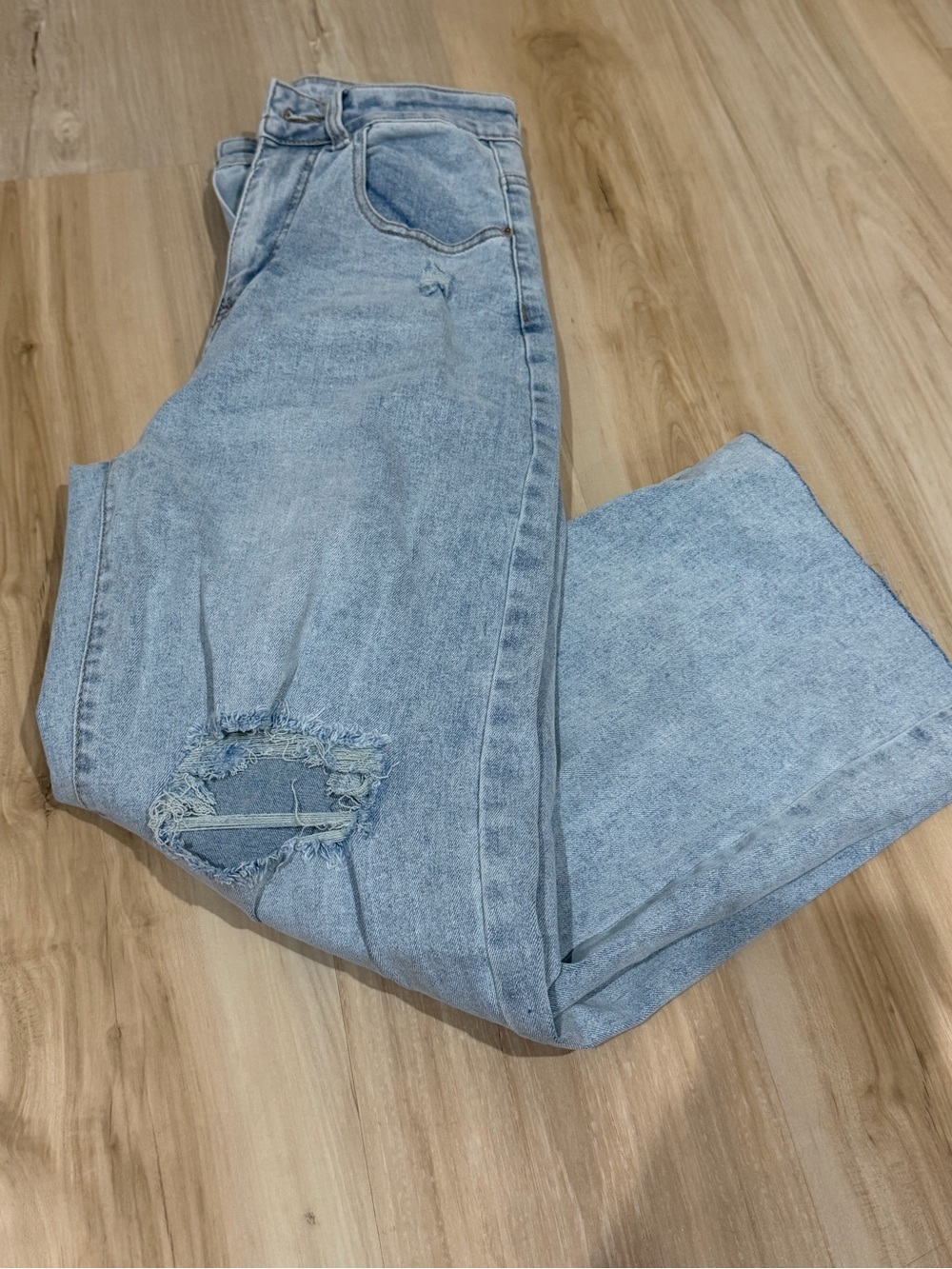 Light Wash Distressed Straight-Leg Jeans